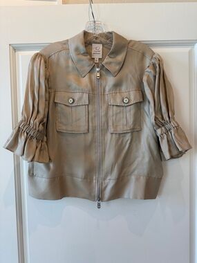 Cinq a Sept Holly Ruffle Sleeve Jacket in Khaki - NWOT Size S